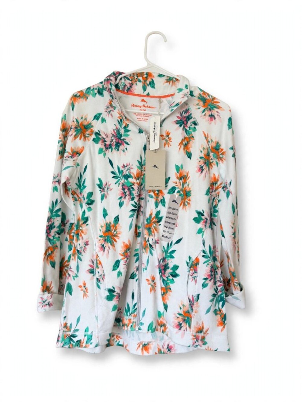 Tommy Bahama Floral Full Zip Jacket Women's M White NWT